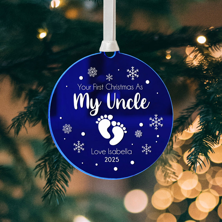 Personalised First Christmas As My Uncle Mirror Bauble 1st Xmas Keepsake Gift