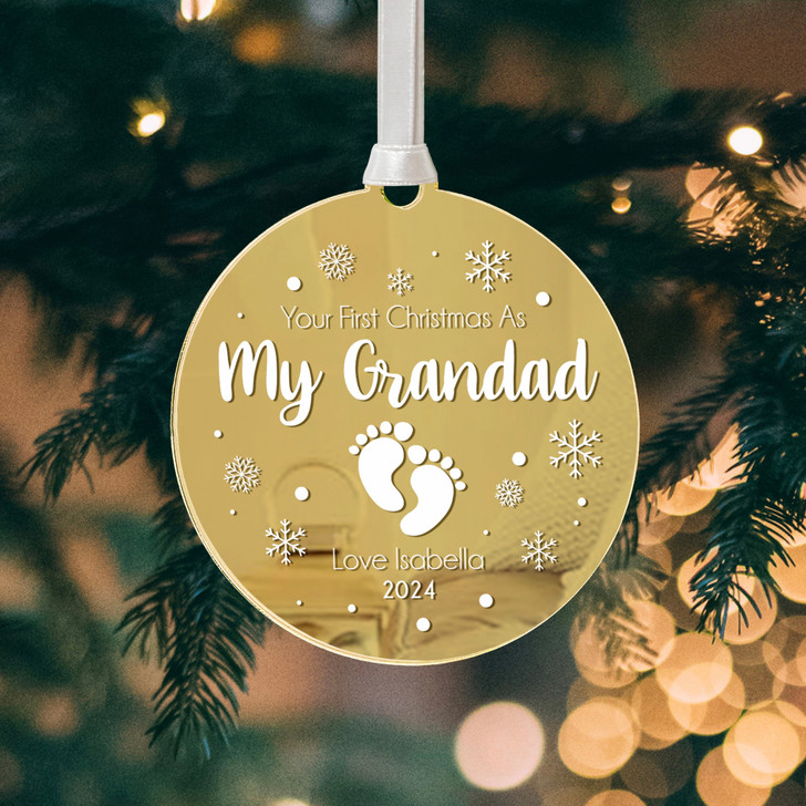 Personalised First Christmas As My Grandad Mirror Bauble 1st Xmas Keepsake Gift