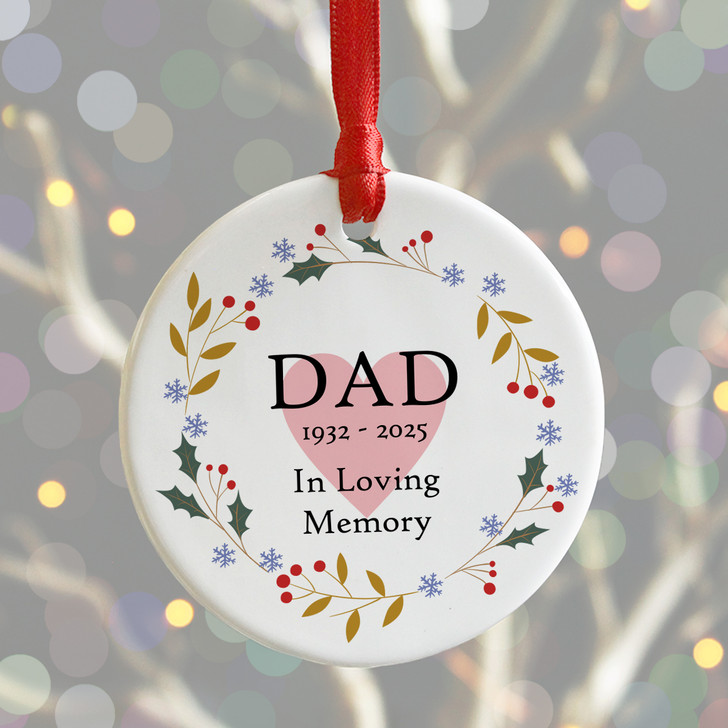 Personalised Remembrance Christmas Bauble Decoration, For Remembering Loved Ones At Christmas Time, Memorial Xmas Tree Decoration with Dates