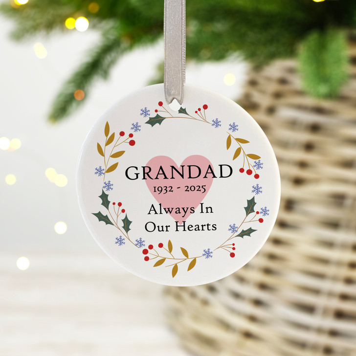 Personalised Remembrance Christmas Bauble Decoration, For Remembering Loved Ones At Christmas Time, Memorial Xmas Tree Decoration with Dates