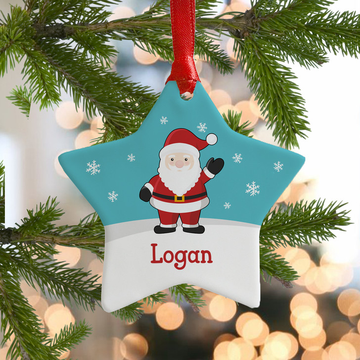Personalised Name Santa Claus Ceramic Star Christmas Decoration For Kids