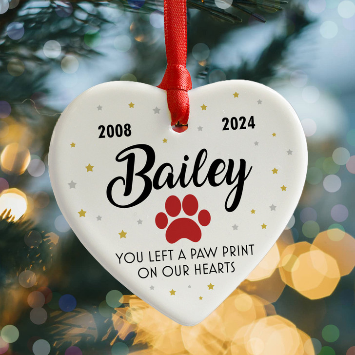 Personalised Dog or Cat Ceramic Remembrance Christmas Tree Decoration, Memorial Bauble For Pets