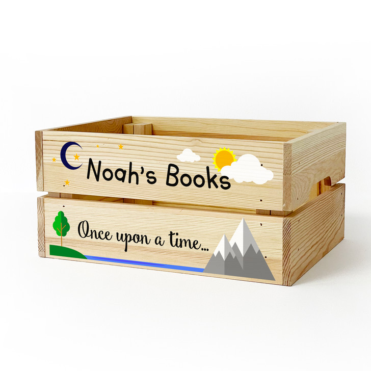 Personalised Children's Bedtime Story Book Box, Kids Wooden Book Box Crate For BOY or GIRL