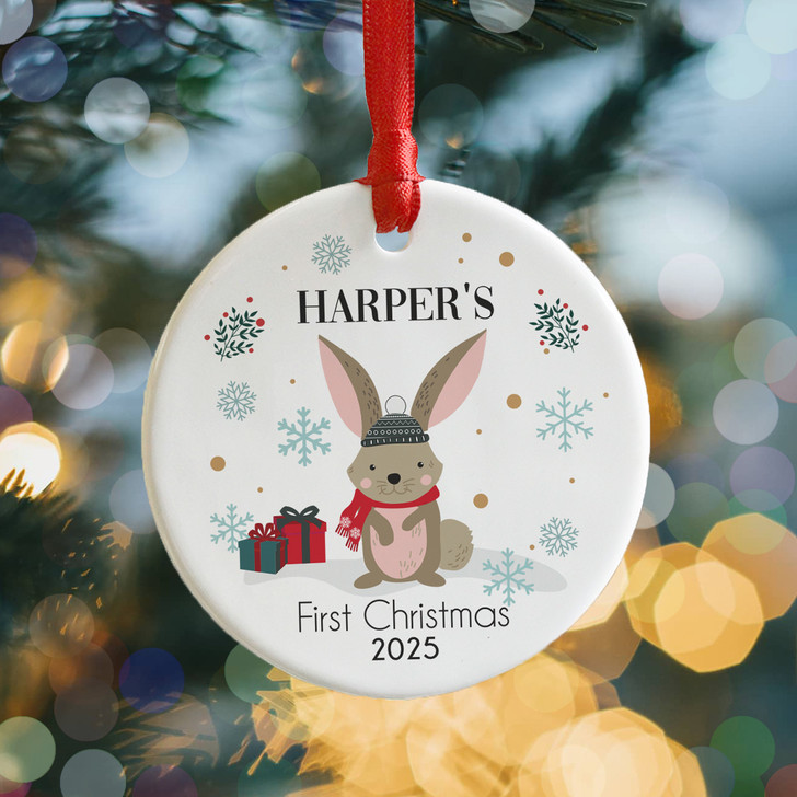 Personalised 1st Christmas Bauble Woodland Rabbit Xmas Tree Decoration