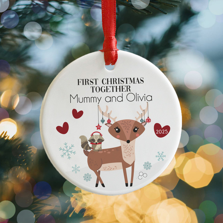 Personalised First Christmas Together, Woodland Reindeer Xmas Bauble, Baby's First Christmas, New Parent Xmas Keepsake Bauble Gift Idea