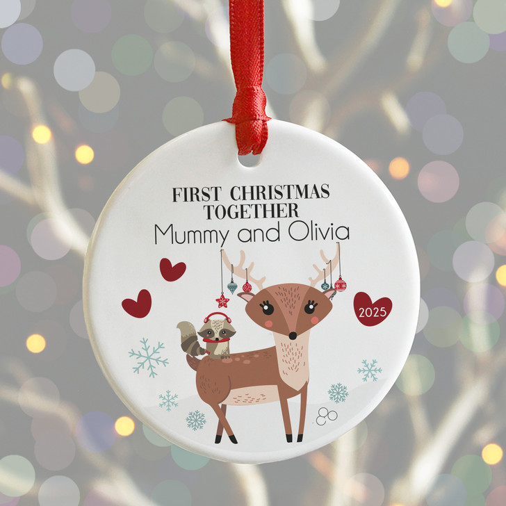 Personalised First Christmas Together, Woodland Reindeer Xmas Bauble, Baby's First Christmas, New Parent Xmas Keepsake Bauble Gift Idea