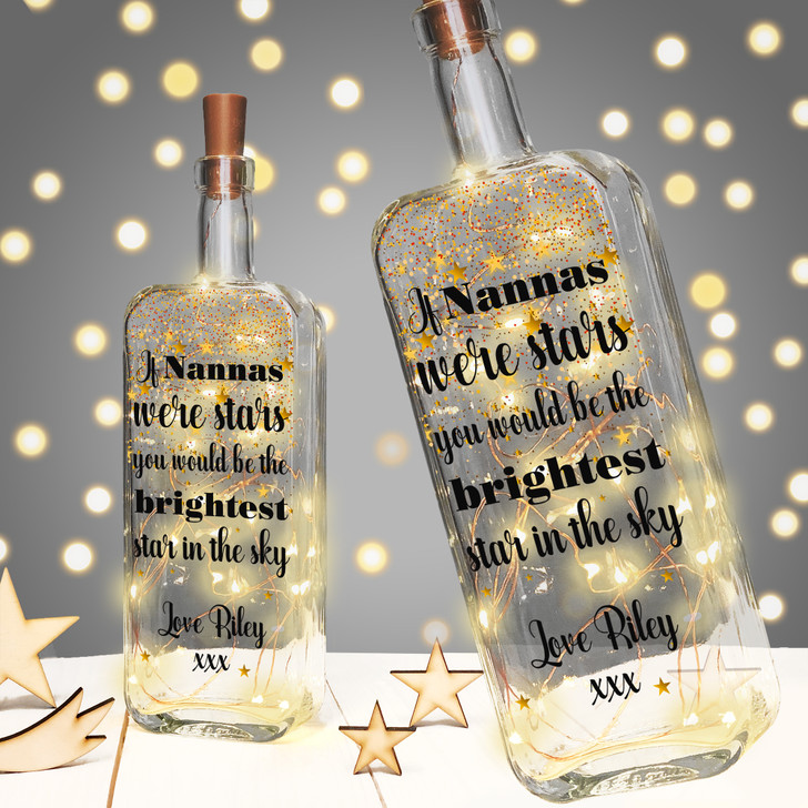 Personalised Light Up Bottle Birthday Gift For Nan, Nana or Nanna  "If Nannas Were Stars You Would Be The Brightest Star In The Sky"