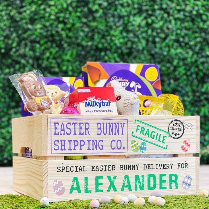 Personalised Wooden Easter Egg Crate, Special Delivery Box From The Easter Bunny