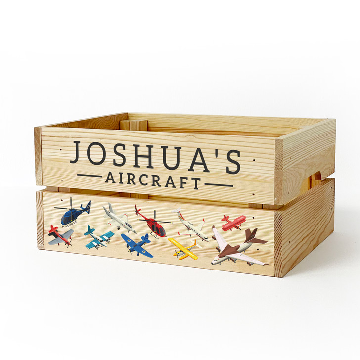 Personalised Kids Toy Planes & Helicopters Wooden Storage Toy Box Crate for Children