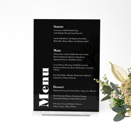 Reception Menu Sign Luxury Acrylic Wedding Table Food Menu Sign - Laser Made Occasions