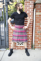 Ailsa Pink Bespoke Kilt in pink and grey tartan, front view