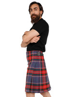County Louth kilt in navy and red tartan, side view with arms crossed