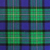 Close-up of red tartan fabric with dark green and blue checks for a bespoke kilt