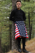 American Flag Kilt, right side view showing the stars apron and striped pleats