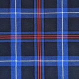 Close-up of red and black tartan fabric with white, yellow and blue lines
