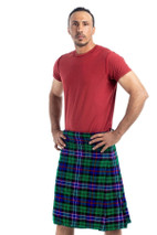 Ferguson Modern tartan kilt in green and blue, three-quarter view