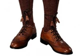 Brown leather ghillie brogues worn with brown kilt hose, laces tied at the ankle
