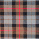 Close-up of red and black tartan fabric with white, yellow and blue lines