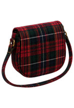 Children's bag in red and green tartan with shoulder strap, back view