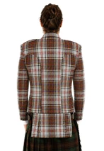 Back view of a red, white and brown tartan Bonnie Prince Charlie jacket
