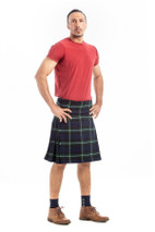 Regiment of Foot kilt in navy and green tartan, three-quarter front view