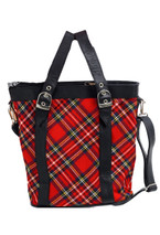 Royal Stewart Shoulder Plaid Tote with Leather Straps