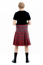 Sinclair kilt back view in red tartan with knife pleats