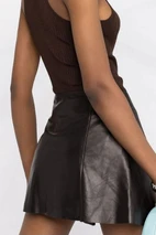 Split Front Leather Mini Skirt