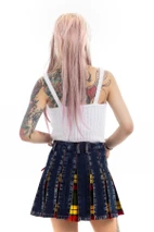 Mini denim with tartan skirt  - Back view