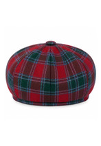 Red and green tartan baker boy cap with button top