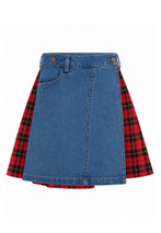 Wallace Denim Skirt With Tartan Pleats