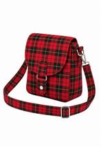 Tartan messenger mini bag in red and black plaid with flap and adjustable strap