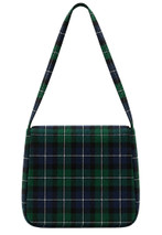 Multi pockets tartan shoulder bag in navy and green plaid, back view