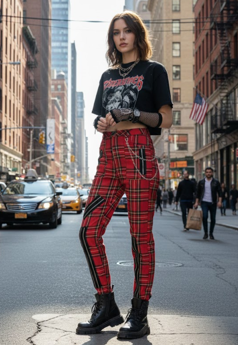 Gothic and Grunge Plaid Pants in Lindsay Tartan
