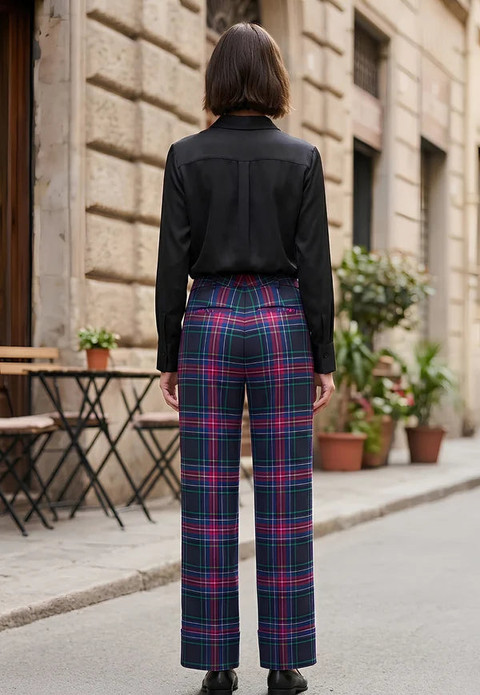 Scott Ladies Wide Tartan Trouser with Turn Up