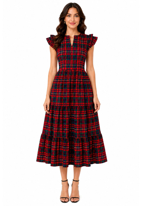 Tartan Ruffled Mary Dress With Flutter Sleeve