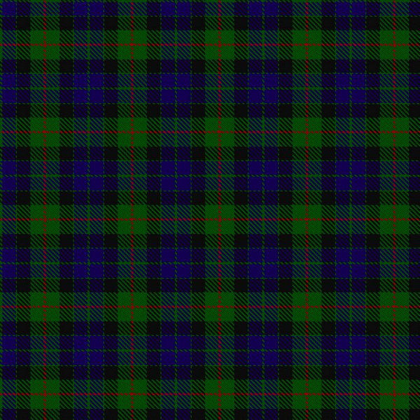 Close-up of navy and green tartan fabric with red and white lines for a bespoke kilt