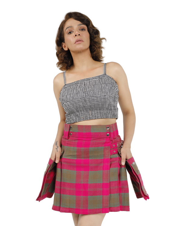 Buchanan Pleated Plaid Utility Mini Skirt