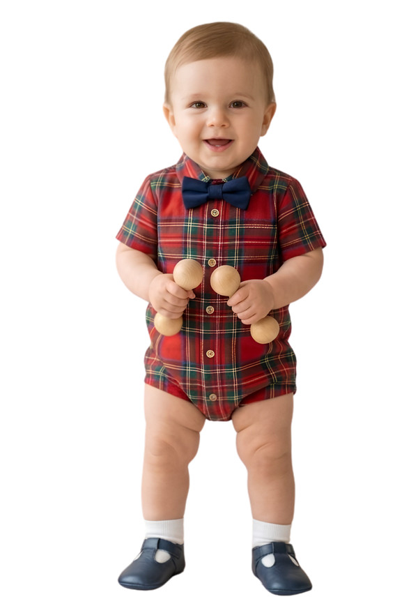 Tartan Baby Romper Ring Bearer Outfit