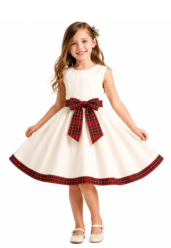 Tartan Trim Twirl Flower Girl Dress