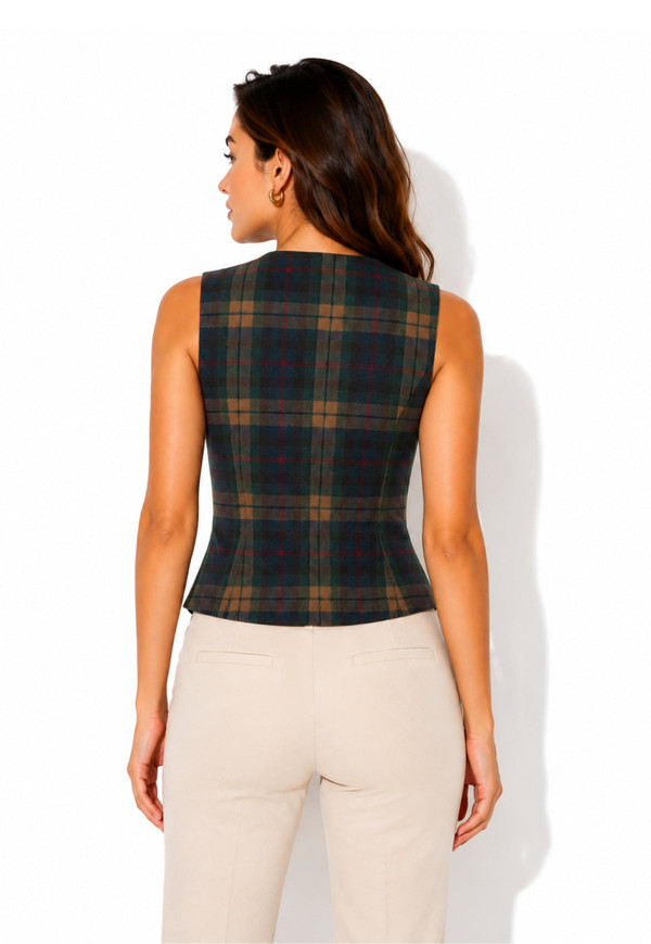 Wrap Button-Front Plaid Vest