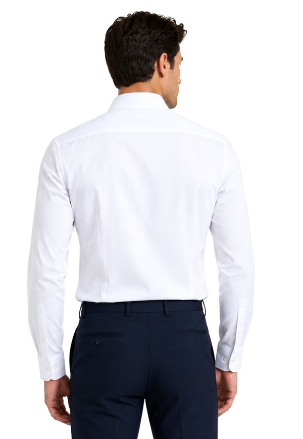 Back view of man in white business collar shirt