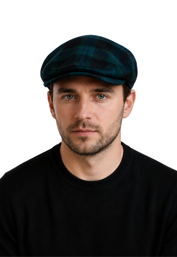 Button Down Plaid Flat Cap