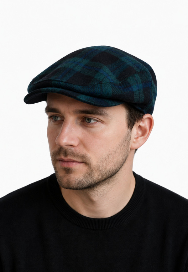 Button Down Plaid Flat Cap