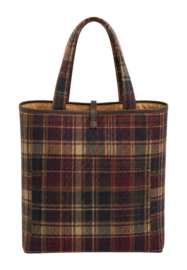 Button Closure Tartan Tote Bag