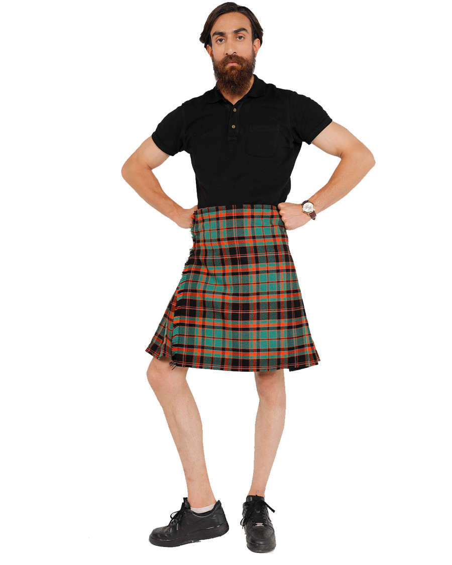 Front view of man in Cumming Hunting Ancient tartan kilt