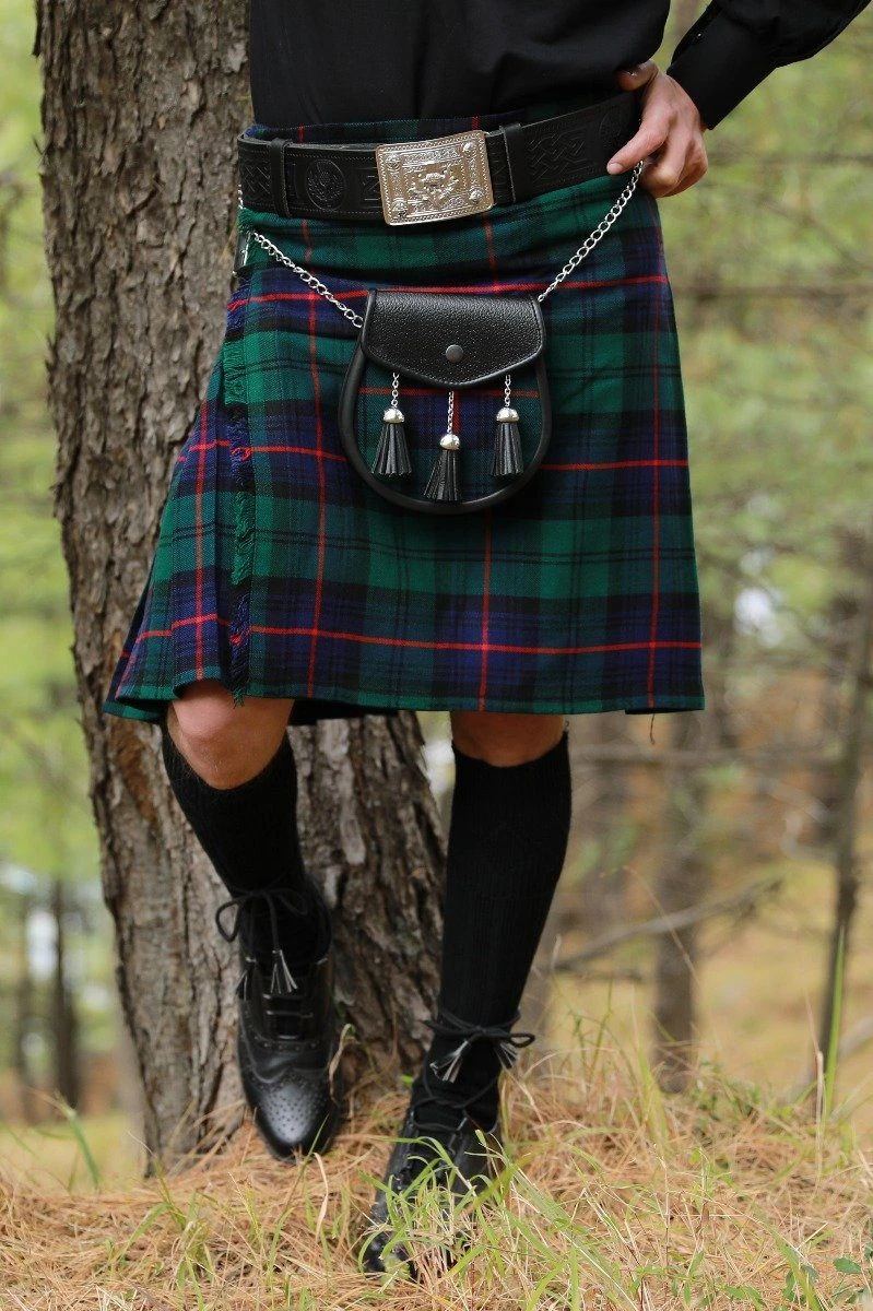 Armstrong Bespoke Kilt, close-up of the sporran, chain and buckle belt