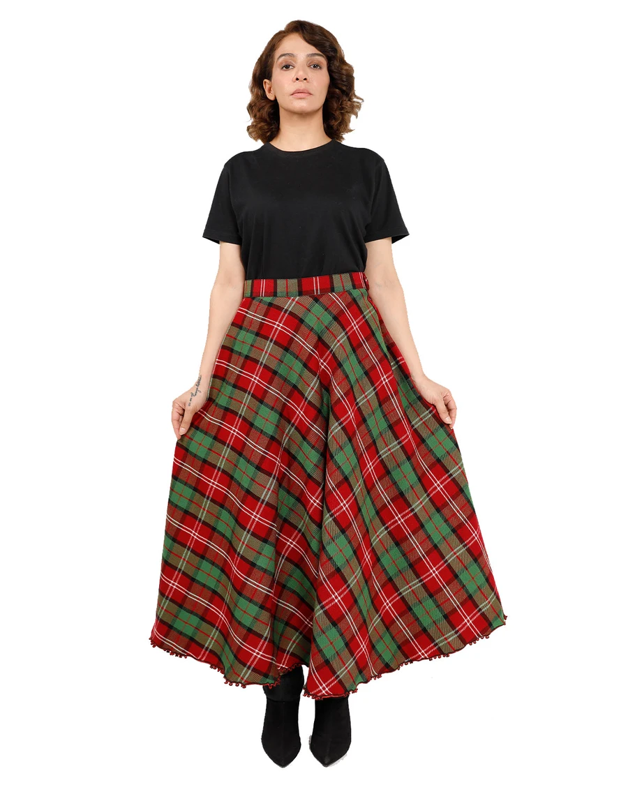 Long Plaid Skirt - Button Zipped