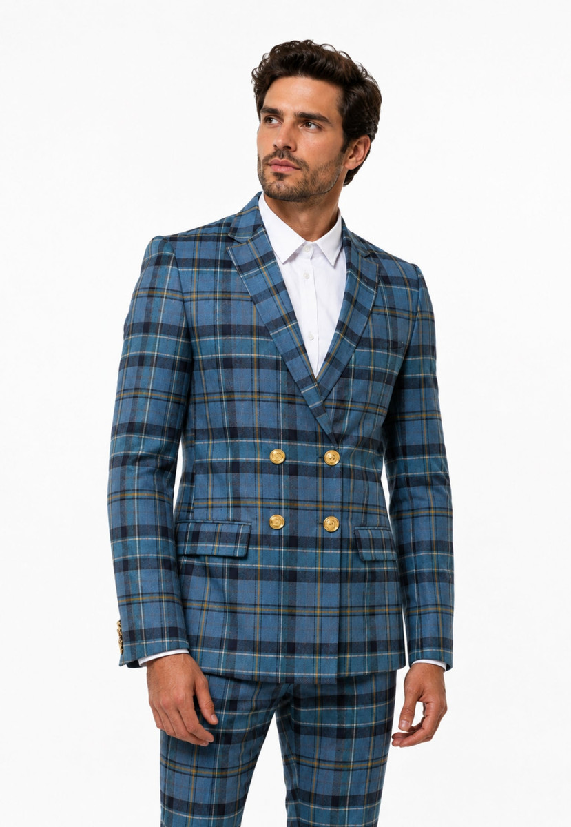 Black Watch Skinny Double-Breasted Tartan Jacket