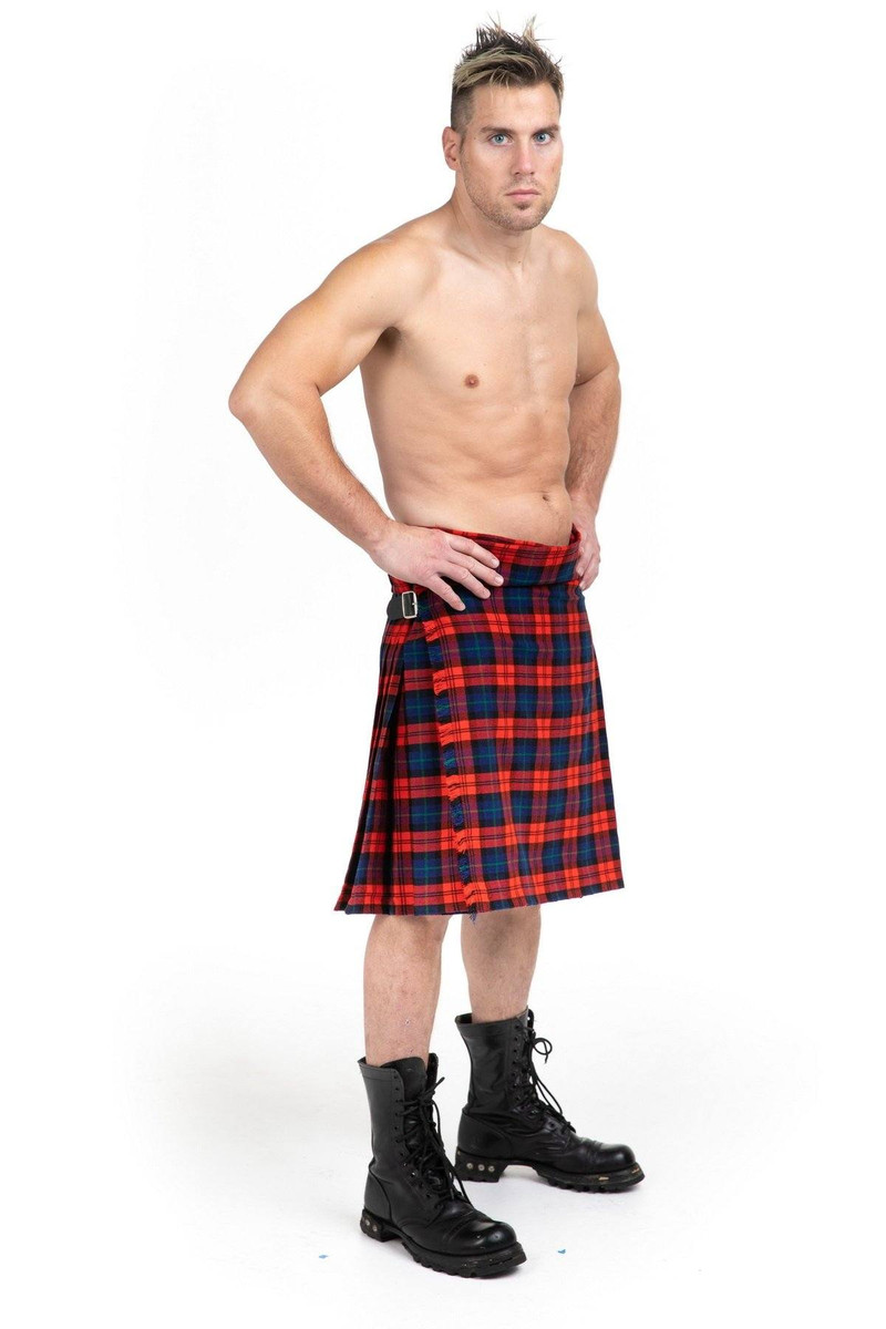 Man in MacLachlan red tartan kilt with black boots, hand on hip